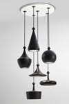 Suspension 6 lumières en céramique noir mat Multilustri. Aldo Bernardi. Suspension 6 lumières en céramique noir mat Multilustri. Aldo Bernardi.