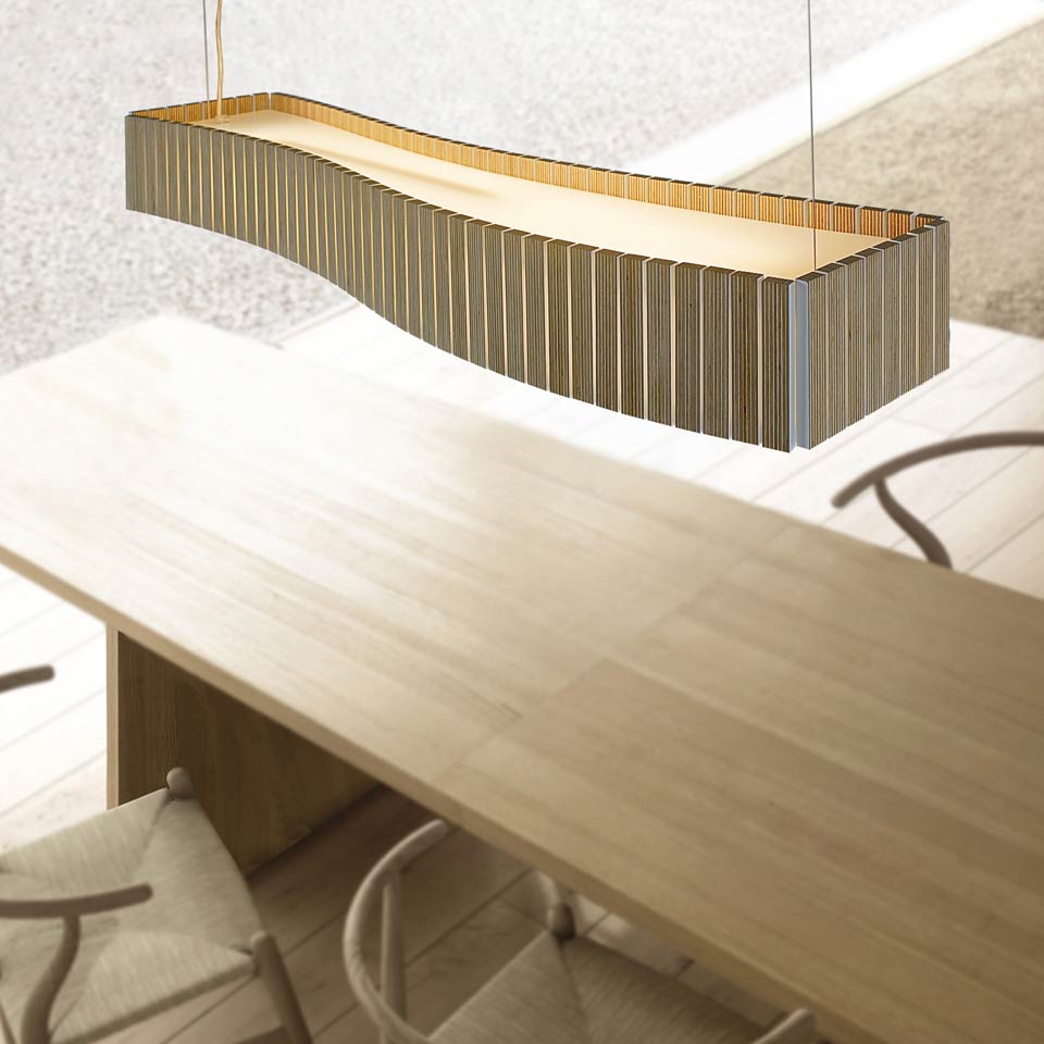 Luminaire Bois Suspension : Suspension lattes de bois weng? forme rectangulaire Arturo Alvarez Luminaire Bois Suspension : Suspension lattes de bois weng? forme rectangulaire Arturo Alvarez