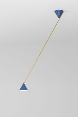 Large diagonal pendant lamp with blue cones Hat light 444. Atelier Areti. 