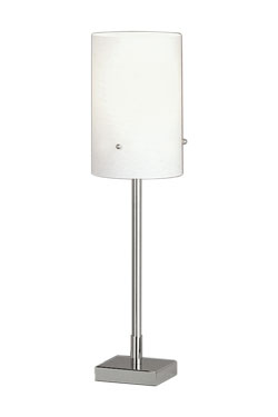 Lampe de table Design nickel mat avec abat-jour cylindrique. Baulmann Leuchten. 