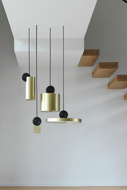 Calée V3 suspension design, cylindrical, graphite and gold. CVL Luminaires. 