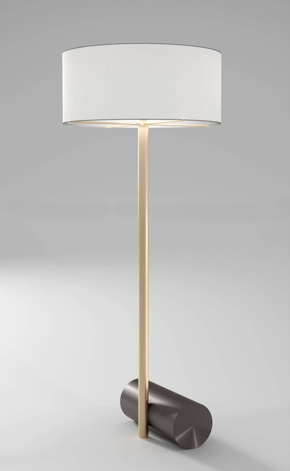 Calée Xl Large Floor Lamp Cylindrical Base Satin Brass And Calée Xl Large Floor Lamp Cylindrical Base Satin Brass And Graphite Cvl Luminaires
