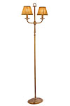 Lampadaire double en bronze vieilli et abat-jours plissés Adara. Estro. Lampadaire double en bronze vieilli et abat-jours plissés Adara. Estro.