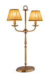 Lampe double en bronze vieilli ajouré et abat-jour tissu plissé Adara. Estro. Lampe double en bronze vieilli ajouré et abat-jour tissu plissé Adara. Estro.