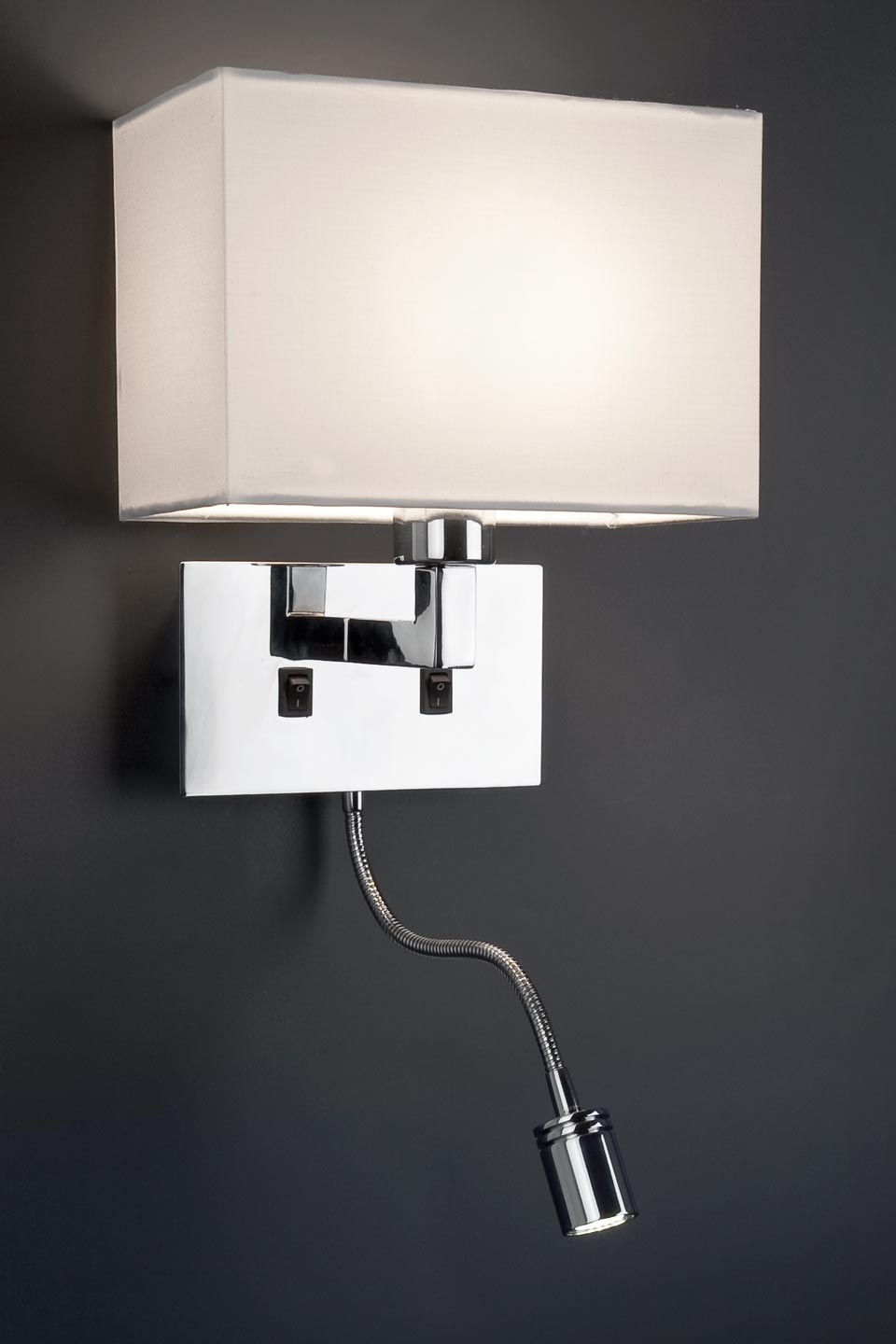 Sinki chrome and white fabric designer bedside wall light with LED reading light Faro - Ref ...