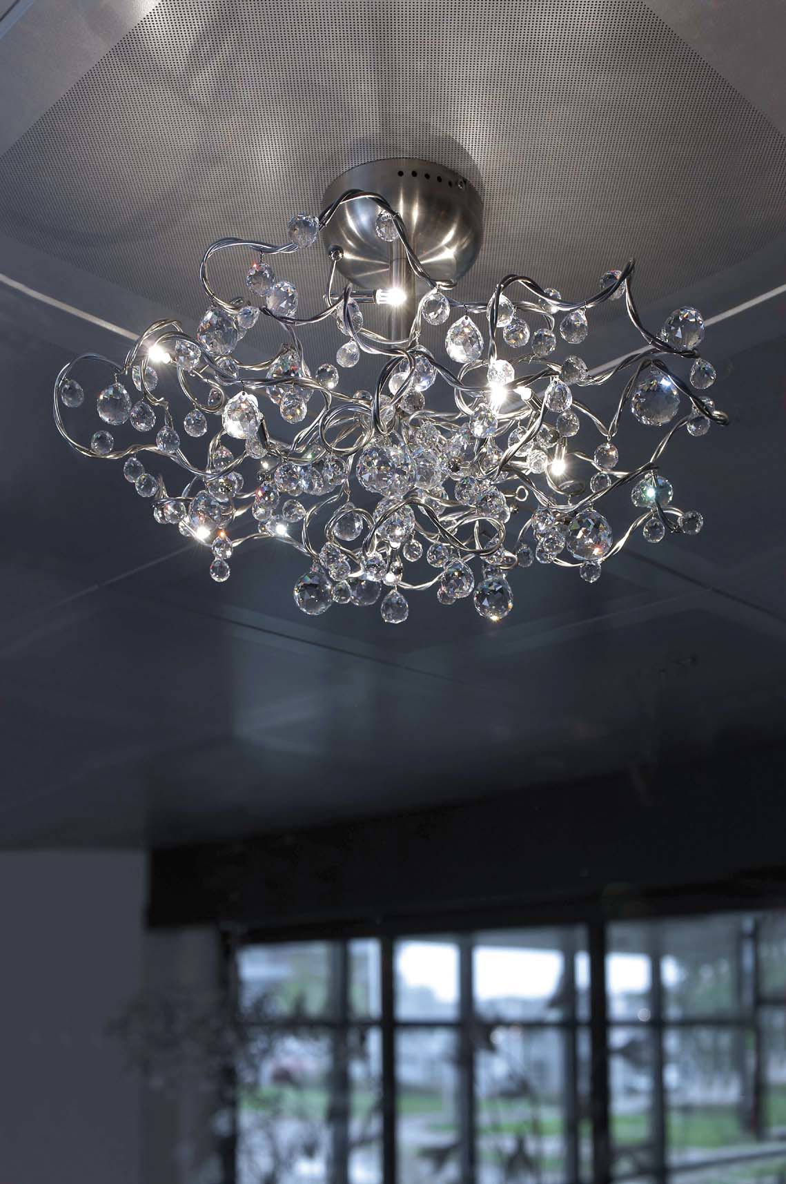 Tiara Diamond 9 Light Ceiling With Drops In Asfour Crystal Tiara Diamond 9 Light Ceiling With Drops In Asfour Crystal Harco Loor