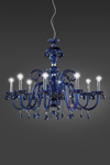 Evergreen lustre bleu en cristal 8 lumières et pampilles en verre bleu. Italamp. Evergreen lustre bleu en cristal 8 lumières et pampilles en verre bleu. Italamp.