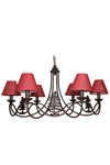 Lustre 6 branches Montagne, abat-jour rouges. JP Ryckaert. Lustre 6 branches Montagne, abat-jour rouges. JP Ryckaert.