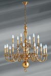 18- lights Dutch style brass chandelier . Lucien Gau. 