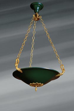 Empire style chandelier in the shape of a flared and lacquered basin. Lucien Gau. 