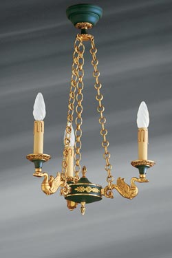 Empire style small Bronze chandelier, three lights. Lucien Gau. 