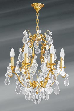 Golden Louis XV chandelier with bohemian crystal six lights. Lucien Gau. 