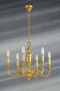 Louis XIV style chandelier, solid bronze with six lights. Lucien Gau. 