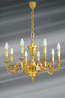 Louis XVI chandelier in gilded bronze, eight lights. Lucien Gau. 