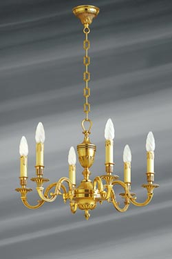 Louis XVI style chandelier in solid bronze, old gold finish 6 lights. Lucien Gau. 