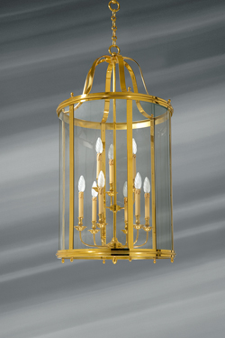 Very large curved glass lantern and solid bronze nine lights. Lucien Gau. 