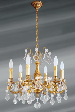 Lustre Louis XV cristal de bohème six lumières. Lucien Gau. 