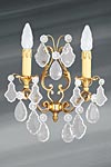 Louis XV bohemian crystal and bronze old gold wall lamp two lights. Lucien Gau. 