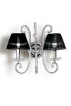 Applique cristal et chrome deux abat-jour soie noire. Masiero. Applique cristal et chrome deux abat-jour soie noire. Masiero.