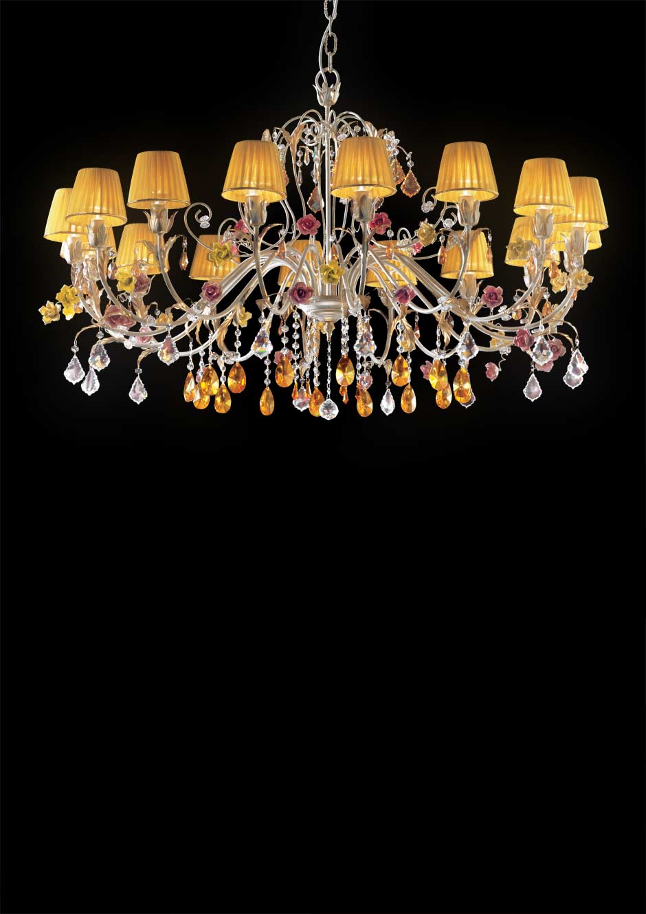 16-light leather-effect, gold and copper chandelier with golden ... 16-light leather-effect, gold and copper chandelier with golden ...