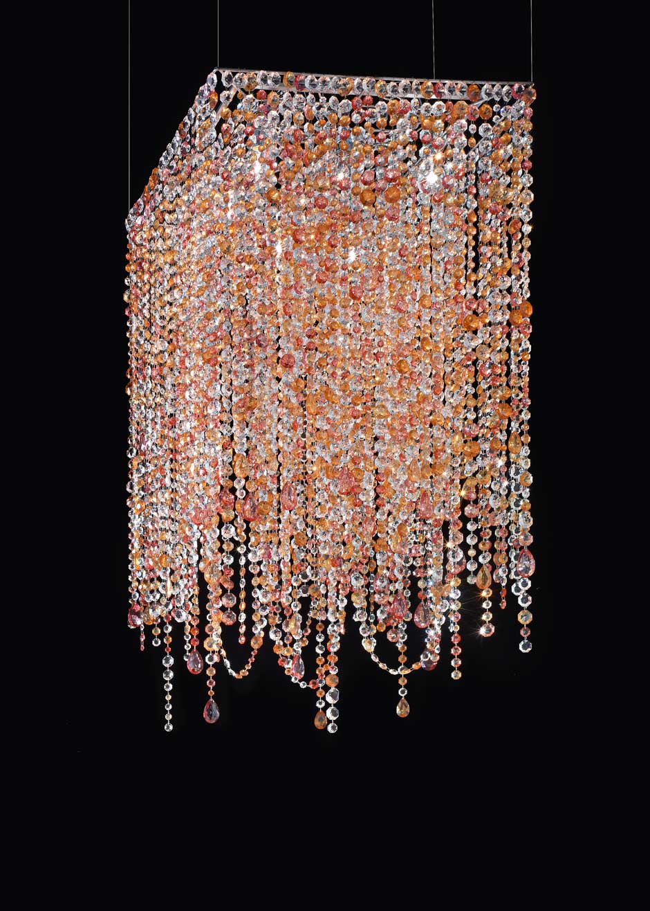 Square Pink And Orange Crystal Chandelier Masiero Murano Square Pink And Orange Crystal Chandelier Masiero