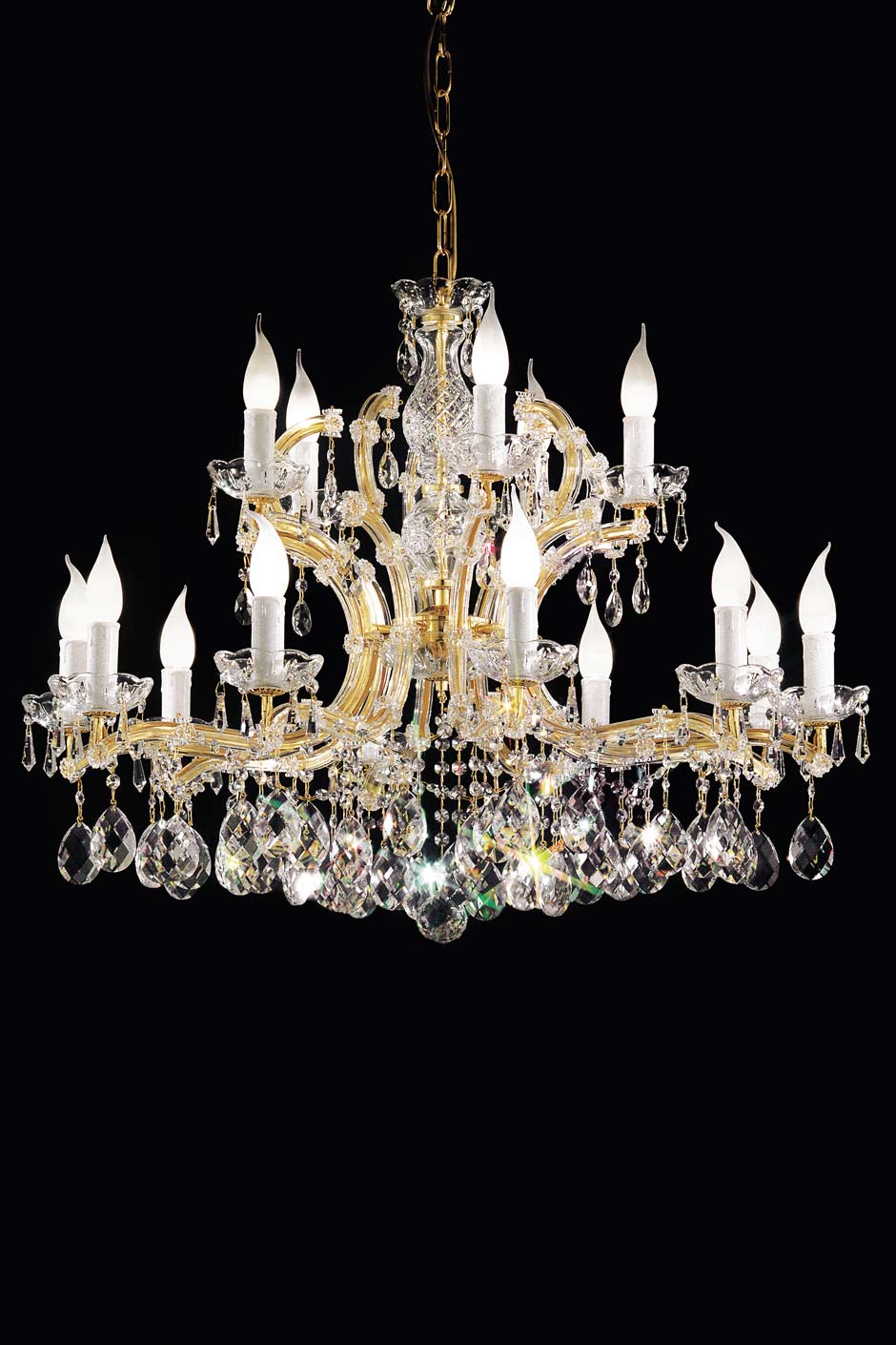 15 Light Gold Plated Metal Two Tier Crystal Chandelier Masiero 15 Light Gold Plated Metal Two Tier Crystal Chandelier Masiero