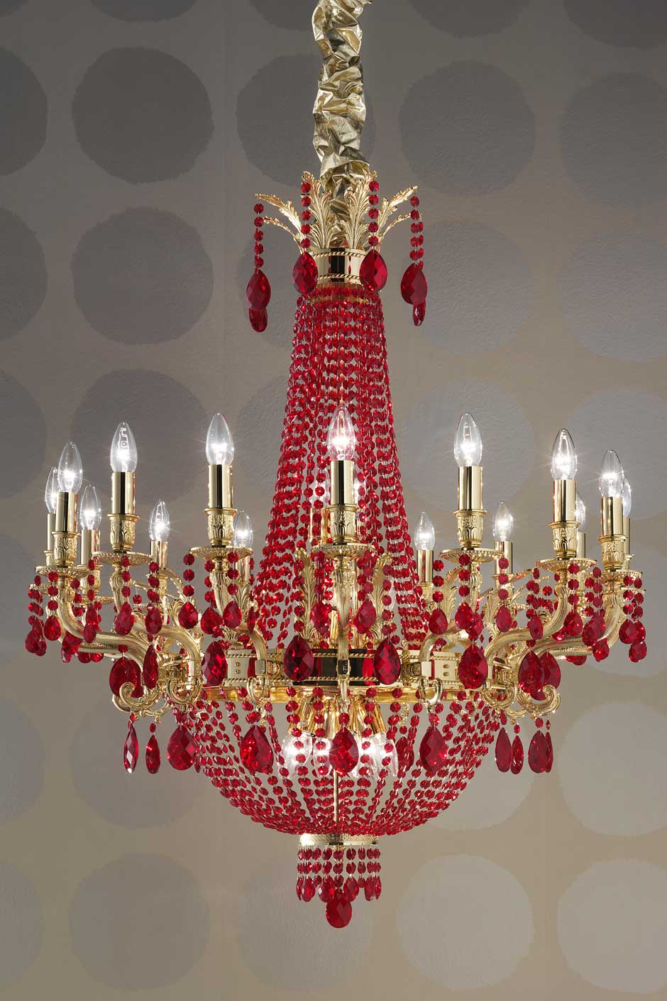 Red 24-light crystal chandelier Masiero Murano and crystal chandeliers, lamps and wall ...