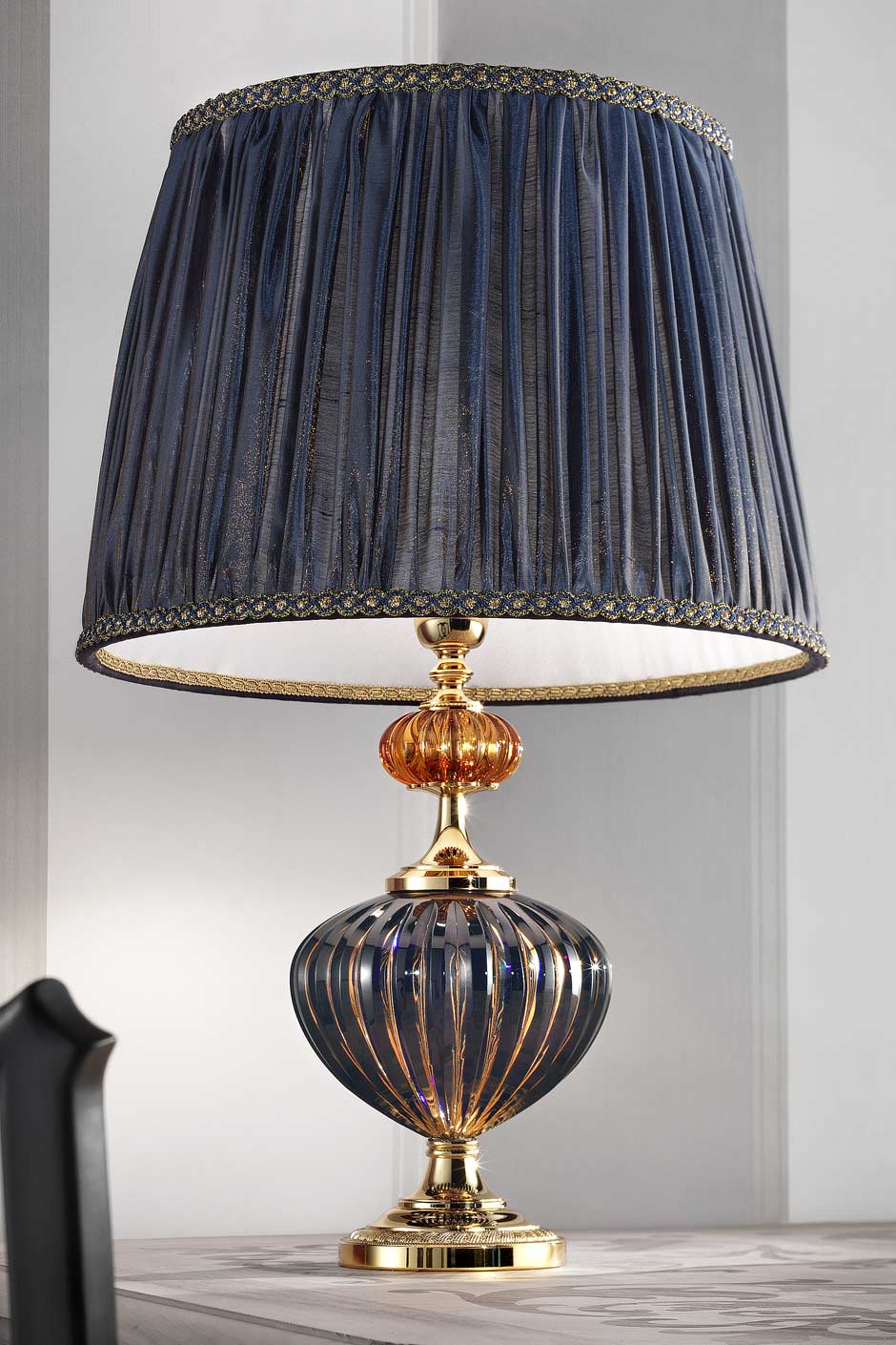 Dark blue and gold Murano glass table lamp Masiero Murano and
