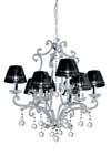 Lustre chrome et cristal 8 abat-jour soie noire. Masiero. Lustre chrome et cristal 8 abat-jour soie noire. Masiero.