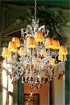 Lustre cristal or et ambre métal doré. Masiero. Lustre cristal or et ambre métal doré. Masiero.