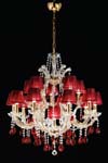 Lustre cristal pampilles rouge et dorées 16 lumières. Masiero. Lustre cristal pampilles rouge et dorées 16 lumières. Masiero.