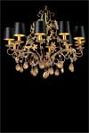 Lustre doré et cristal fleurs feuille d'or dix lumières. Masiero. Lustre doré et cristal fleurs feuille d'or dix lumières. Masiero.