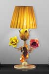 Leather-effect, gold and copper table lamp with golden-yellow shade and crystal drops. Masiero. Leather-effect, gold and copper table lamp with golden-yellow shade and crystal drops. Masiero.