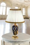 Ottocento blue crystal and gold-plated table lamp with white silk shade. Masiero. Ottocento blue crystal and gold-plated table lamp with white silk shade. Masiero.