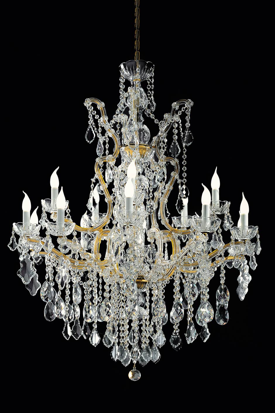 Very Large 16 Light Gold Plated Metal Crystal Chandelier With Long Very Large 16 Light Gold Plated Metal Crystal Chandelier With Long Pendants Masiero