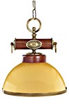 Suspension coupole jaune bois verni et laiton naturel. Moretti Luce. Suspension coupole jaune bois verni et laiton naturel. Moretti Luce.