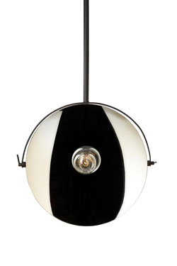 Hanging lamp on rod and pivoting dome in gilded glass Cyclops . RADAR. 