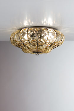 Large amber glass ceiling light Sole 55cm. Siru. 