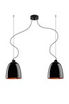 Suspension double Awa en verre opale noir brillant intérieur cuivre. Sottoluce. Suspension double Awa en verre opale noir brillant intérieur cuivre. Sottoluce.