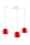 Suspension triple Myoo en verre opale rouge intérieur blanc. Sottoluce. Suspension triple Myoo en verre opale rouge intérieur blanc. Sottoluce.