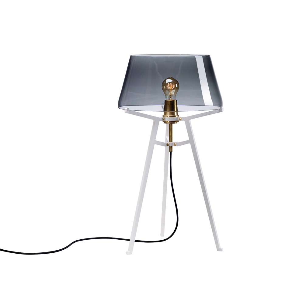 Ella Table Lamp With Lightly Smoked Glass Shade On White Tripod Ella Table Lamp With Lightly Smoked Glass Shade On White Tripod Tonone