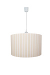 Suspension en coton à fines rayures blanches sur fond beige. Waldi Leuchten. Suspension en coton à fines rayures blanches sur fond beige. Waldi Leuchten.