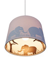 Suspension grise avec des silhouettes d'éléphants en ombres chinoises. Waldi Leuchten. Suspension grise avec des silhouettes d'éléphants en ombres chinoises. Waldi Leuchten.