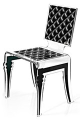 Chaise acrylique verre Diam motif noir. Acrila. Chaise acrylique verre Diam motif noir. Acrila.