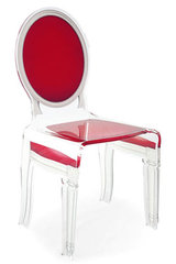 Chaise baroque altuglas transparent Sixteen motif rouge. Acrila. Chaise baroque altuglas transparent Sixteen motif rouge. Acrila.