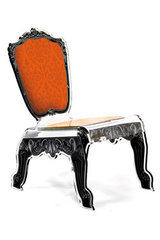 Chaise Baroque design plexiglas forme relax motif orange. Acrila. Chaise Baroque design plexiglas forme relax motif orange. Acrila.