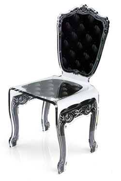 Chaise baroque en altuglas Capiton motif noir. Acrila. 