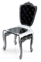 Chaise baroque en altuglas Capiton motif noir. Acrila. Chaise baroque en altuglas Capiton motif noir. Acrila.