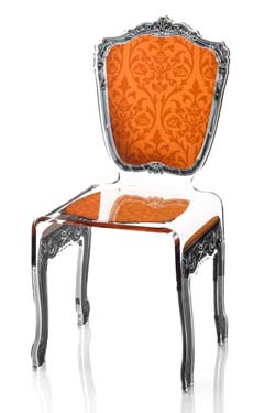 Chaise baroque en plexiglas motif orange. Acrila. 