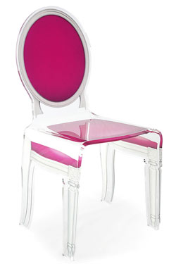 Chaise baroque médaillon plexiglas Sixteen rose fuchsia. Acrila. 